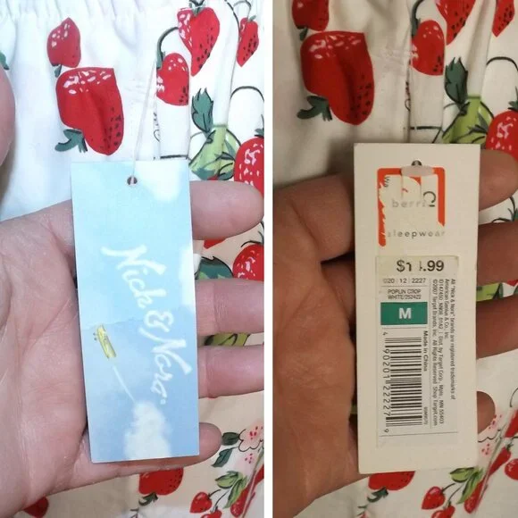 new NICK & NORA For Target Pajama Bottoms, M, Strawberry print, Pockets, Buttons - Picture 11 of 16